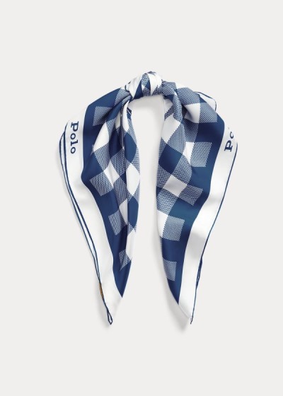 Bufandas Polo Ralph Lauren Mujer Azules - Gingham Silk - COLYS1824